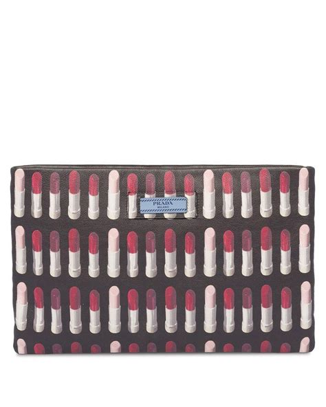 prada woman clutches pouch s black lipstick print